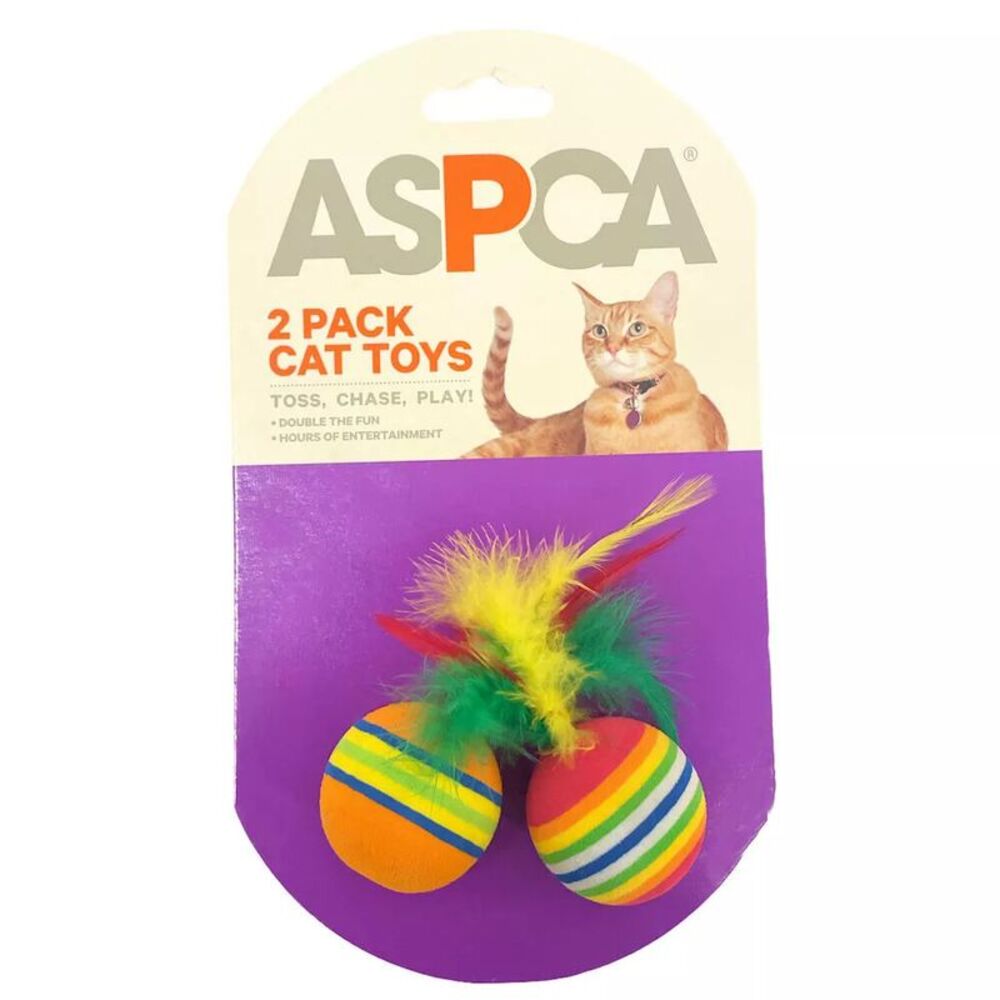 ASPCA 2 Pack Cat Toys Toss, Chase, Play! Balls with Feather